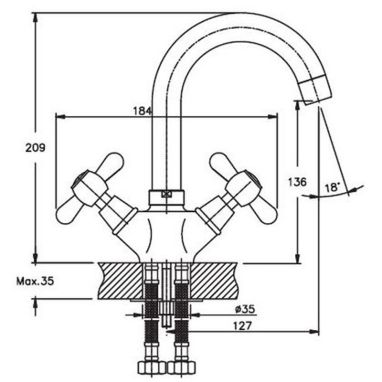 HAIBA Смеситель для умывальника двухвентильный Dominox 274 Bronze (HB0086)